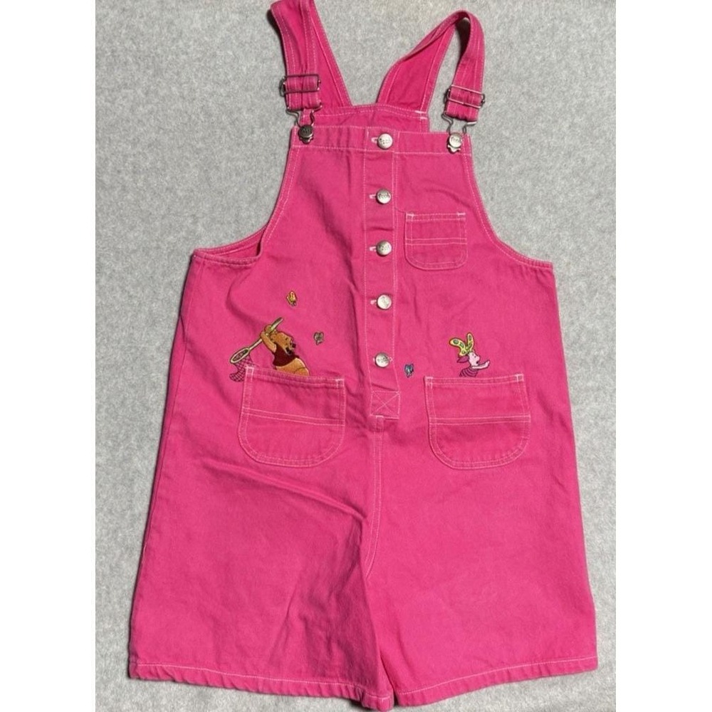 Vintage Disney Winnie The Pooh Piglet Butterfly Pink Short Overalls Size XL